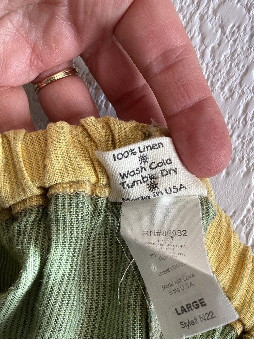Somewhat Funky Liz & Jane Linen Pants Large Green Stripe Cropped Artsy USA - Picture 11 of 14